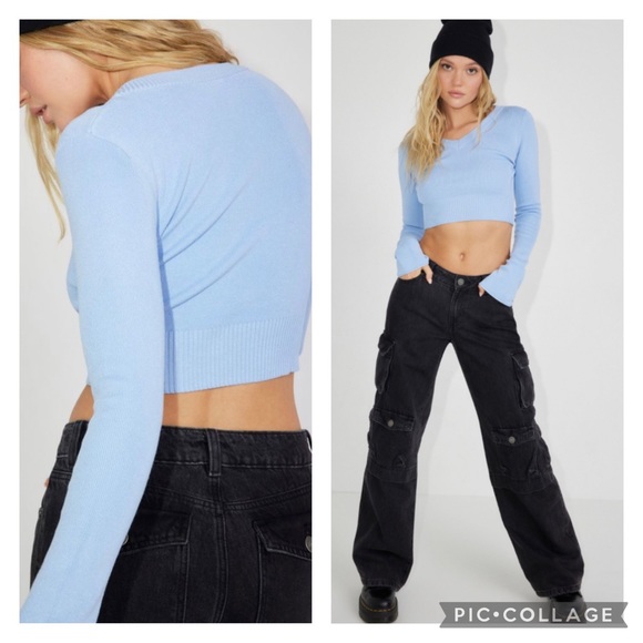 Garage Long Sleeve V-Neck Sweater Light Blue NWT - Picture 7 of 10